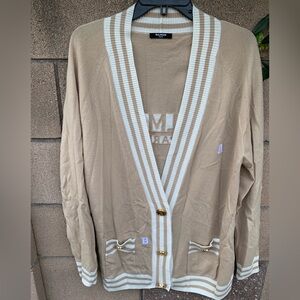 Balmain Stripe-Trim Longline Cardigan -size 40 (US 8)